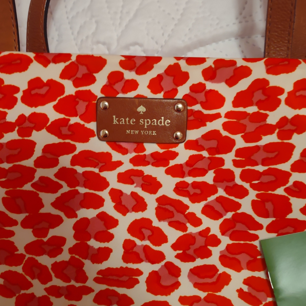 Kate Spade Red and Tan Leopard Print Tote - Picture 2 of 4
